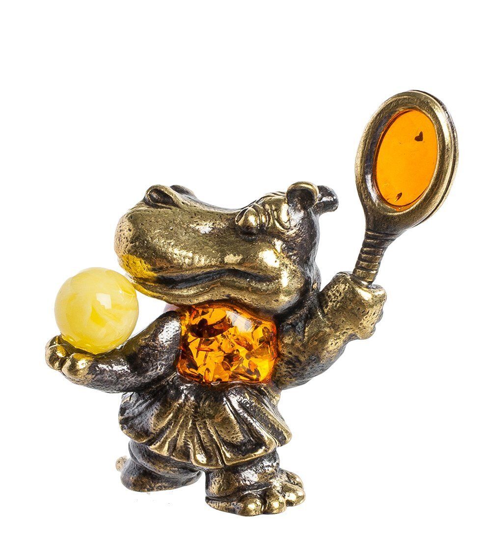 AM- 215 Фигурка «Бегемот теннисист» (латунь, янтарь)