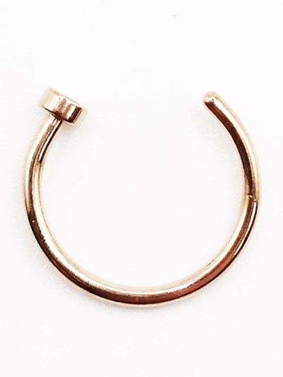 Кольцо с фиксатором для пирсинга носа. Медицинская сталь, золотистое розовое. 1 шт