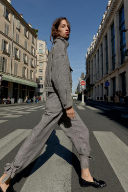 ZARA БРЮКИ С УЗОРОМ «ГУСИНАЯ ЛАПКА» И БАНТАМИ, ЭКРЮ/ЧЕРНЫЙ