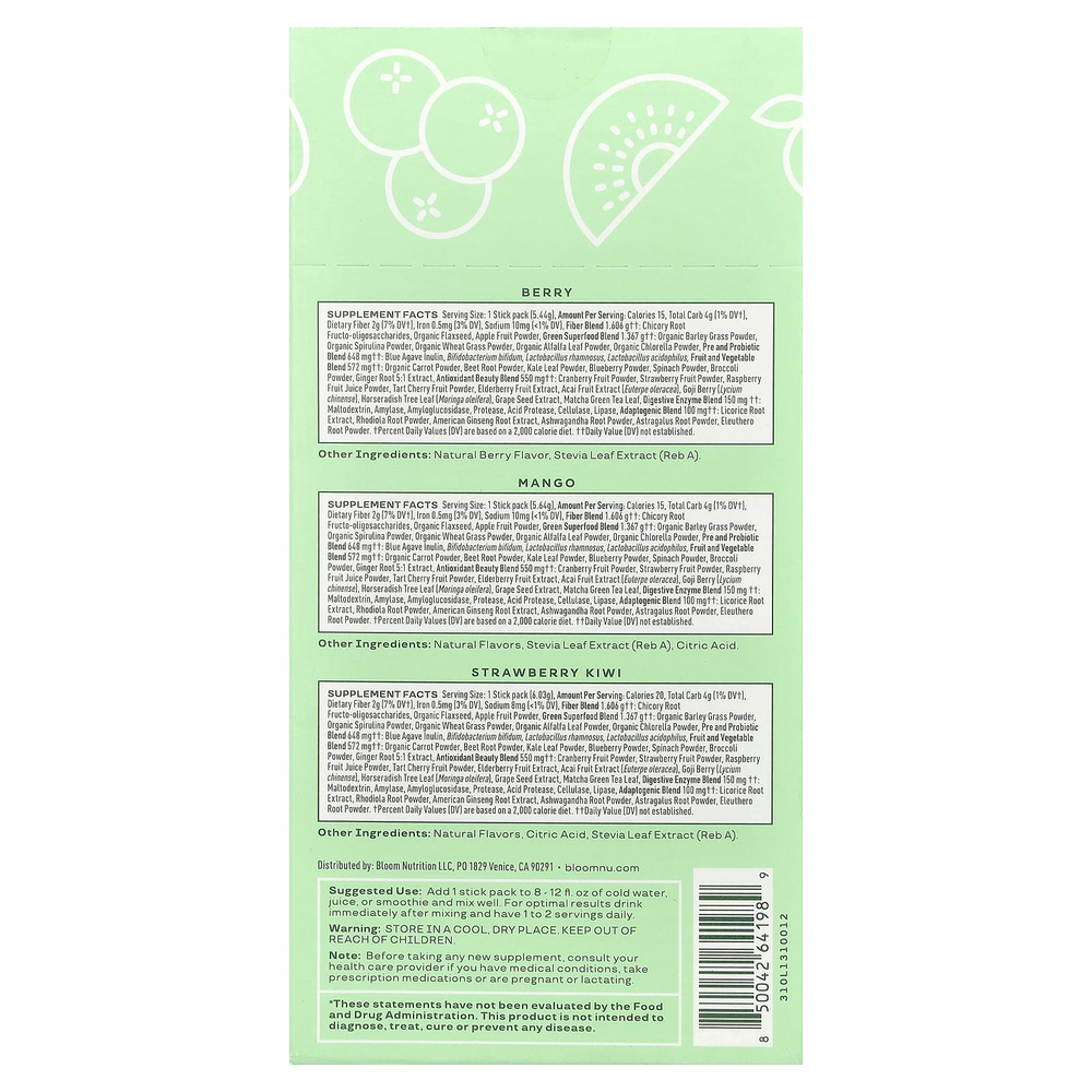 Bloom, Greens & Superfoods, Variety Pack, 18 стиков, 102,36 г (3,6 унции)