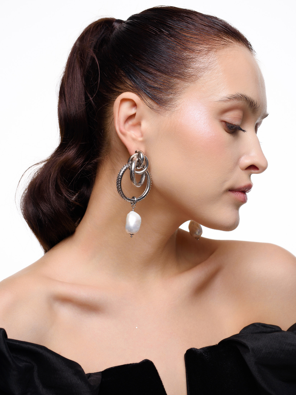 Серьги "Triple pearl ring" Silver