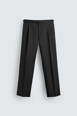 ZARA КОСТЮМНЫЕ БРЮКИ ИЗ 100% ШЕРСТИ С ЗАЩИПАМИ, ЧЕРНЫЙ