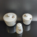 Сахарница, солонка, перечница фарфоровые из сервиза "Чёрная роза", деколь, золочение, клеймо Kahla, Кахла, ГДР, винтаж 1968-1987 гг
