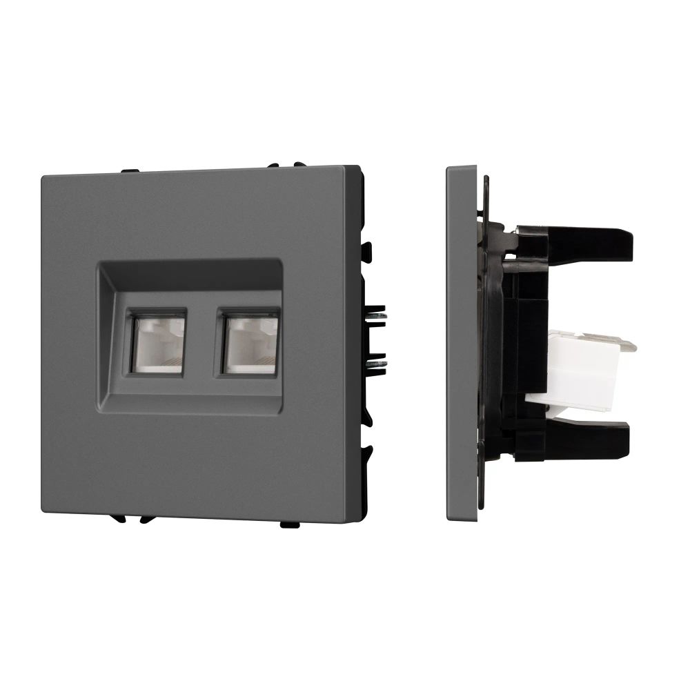 Механизм сдвоенной компьютерной розетки SCT-NOBE-MPC2-SFPL-GR (RJ-45, CAT6) (Arlight, Серый базальт) 054315