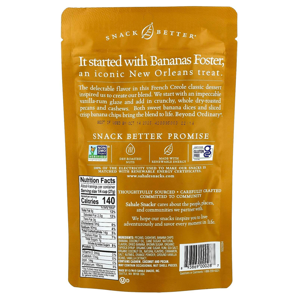 Sahale Snacks, Глазированная смесь, банан и ром и пекан, 113 г (4 унции)