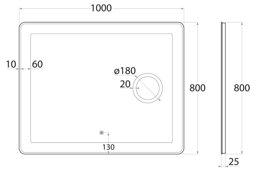 Зеркало с подсветкой и линзой "Latina 1000x800" AM-Lat-1000-800-DS-F-X3