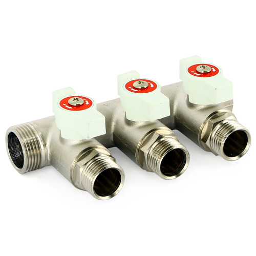 Коллектор Uni-Fitt НВ 1quot;х2 вых 1/2quot; 40 мм с кранами, никелированный