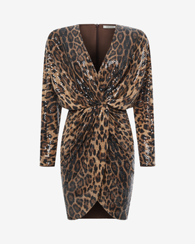 Платье миди из пайеток с леопардовым принтом
