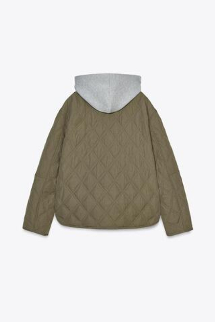 ZARA СТЕГАНАЯ КУРТКА WATER-REPELLENT С КОНТРАСТНЫМ КАПЮШОНОМ, ХАКИ
