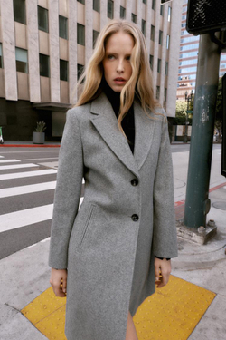 ZARA ПАЛЬТО С ПОДПЛЕЧНИКАМИ ИЗ МЯГКОЙ ТКАНИ, СЕРЫЙ