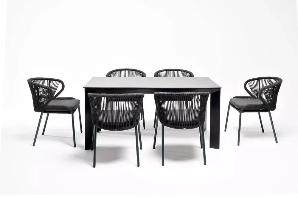 "Венето" обеденная группа на 6 персон со стульями "Милан", каркас темно-серый, роуп темно-серый