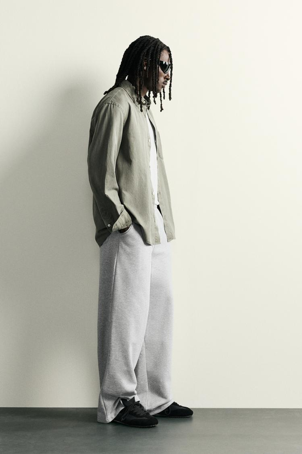 ZARA ДЖОГГЕРЫ WIDE-FIT, СЕРЫЙ МЕЛАНЖ