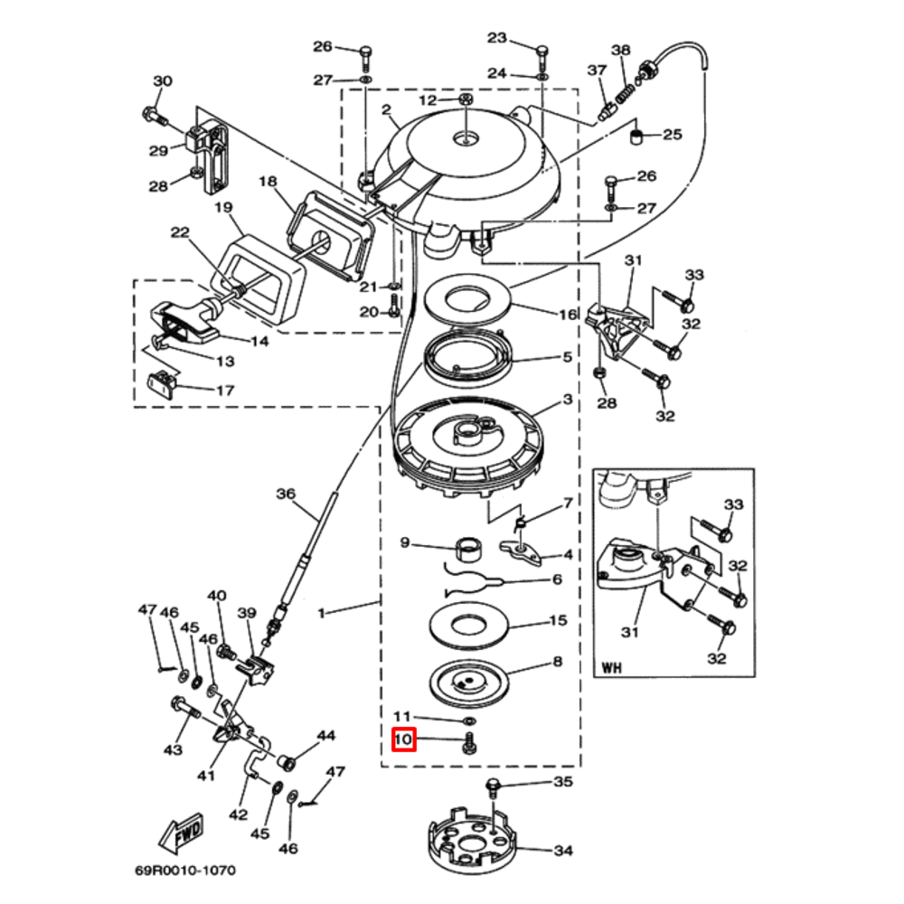 Болт крепления стартера Yamaha 25-30 (97024-08030;970-24080-30;97013-08030) (Yamaha)