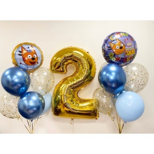 Композиция из шаров «Три Кота с Цифрой 2»