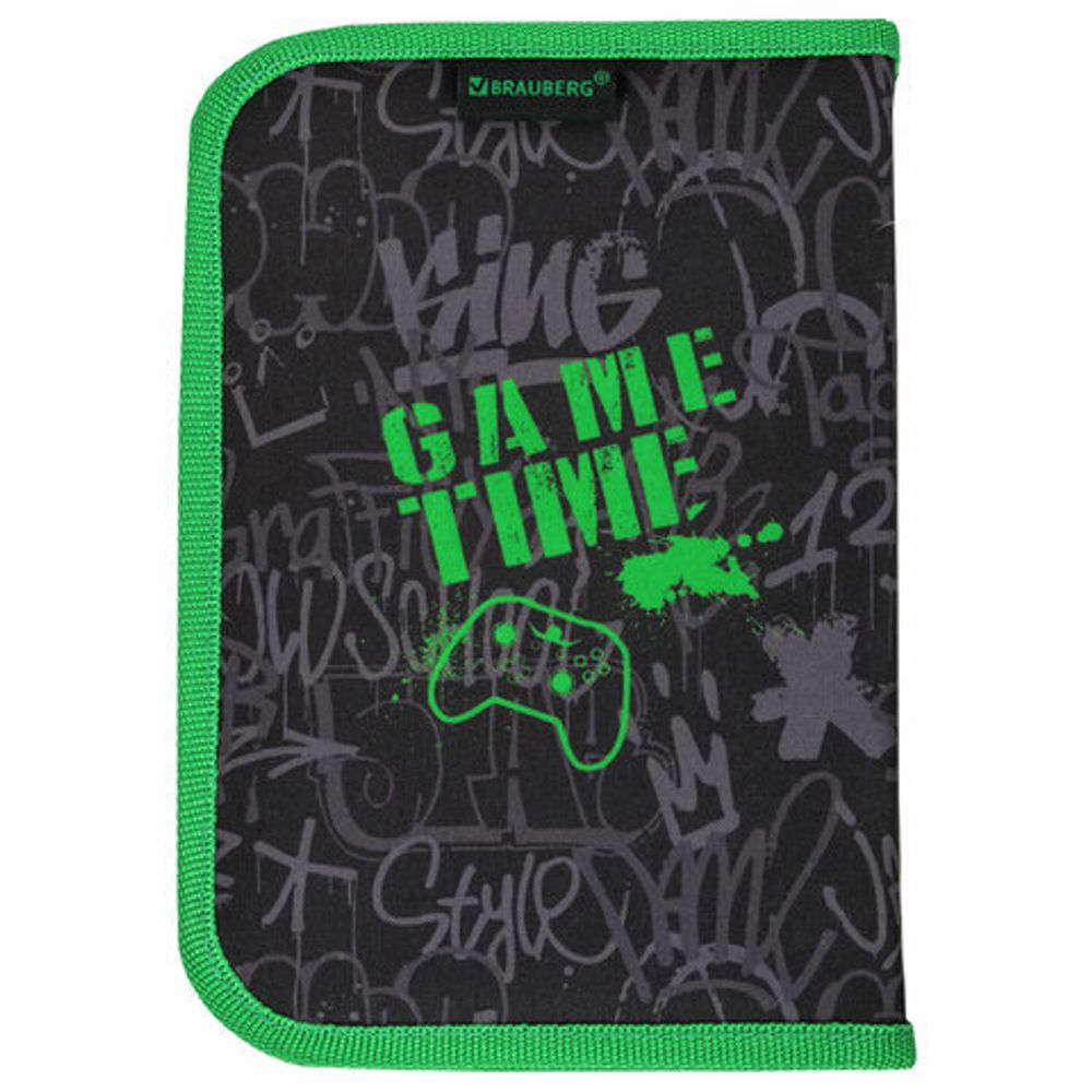 Пенал BRAUBERG, 1 отделение, 2 откидные планки, полиэстер, 21х14 см, "Game time", 272321