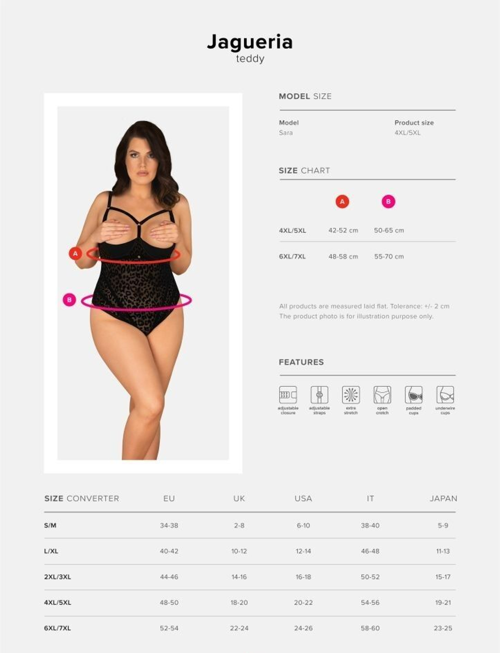 Пикантное тедди Jagueria с интимным доступом (Размер: 4X-5X) (Цвет: черный)