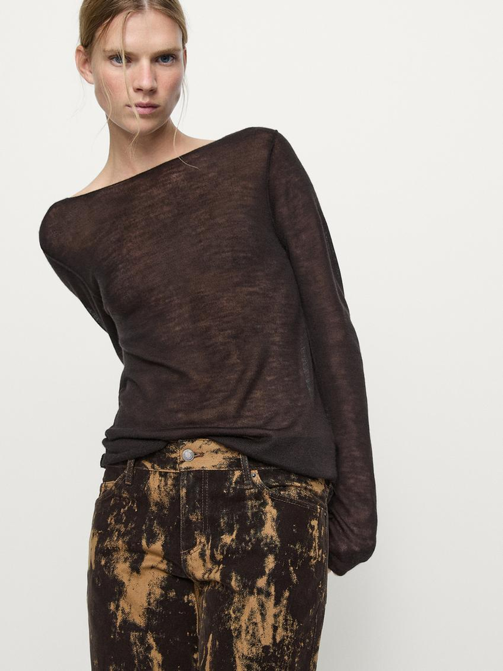 Massimo Dutti Джинсы прямого кроя из бархатистого хлопка, коричневый