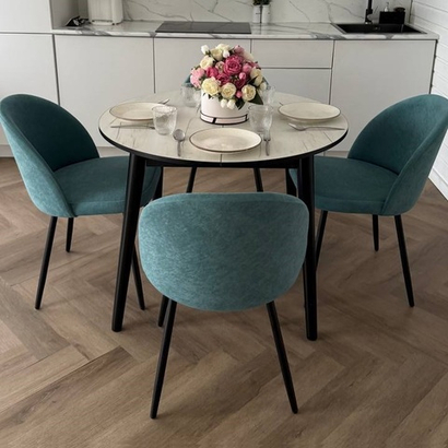 Обеденная группа стол Крафт белый и 4 стула Элион цвет морская волна