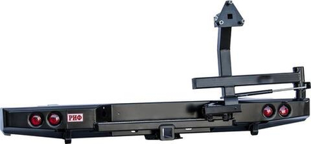 Бампер силовой задний Nissan NP300 до 2010 (кузов 1400 мм) с квадратом под фаркоп, калиткой, фонарями, подсветкой номера РИФ