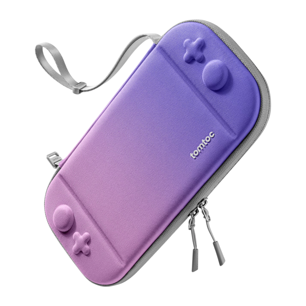 Тканевый чехол tomtoc FancyCase-G05 Slim Case Gradient для Nintendo Switch 2 Водостойкий укреплённый гибридный чехол с ремешком-ручкой и застёжками-молниями YKK. Вмещает до двенадцати картриджей с играми