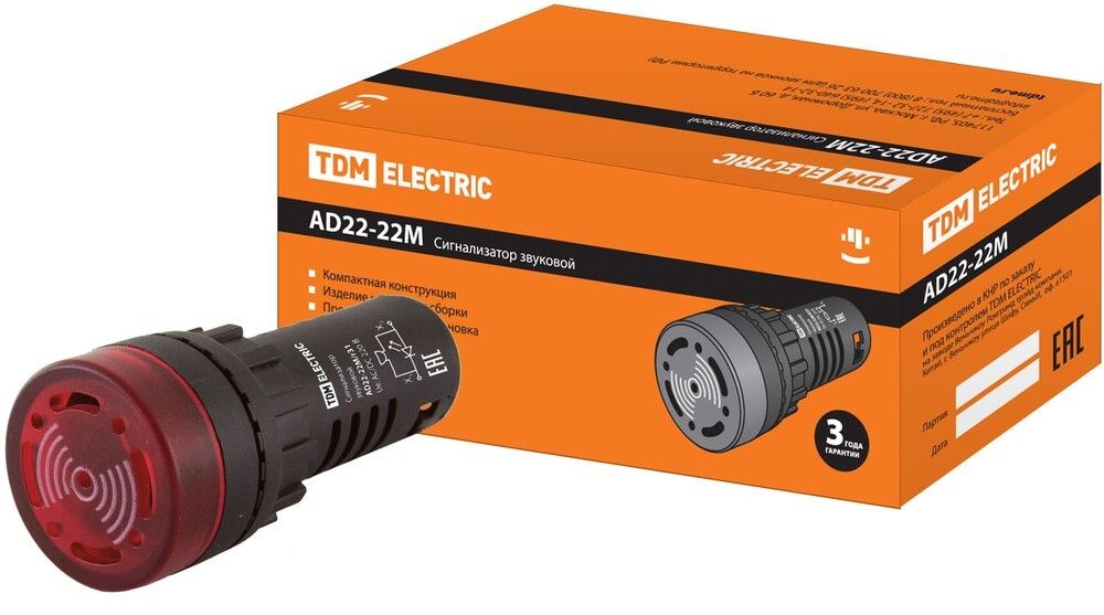 Сигнализатор звуковой AD22-22M/r31 d22 мм (LED) индикация 220В AC красный TDM SQ0746-0004