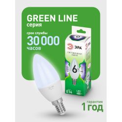Лампа светодиодная ЭРА GREEN LINE LED B35-6W-865-E14 GL 6Вт свеча холодный свет E14 | Лампы cветодиодные Свеча (B/C)