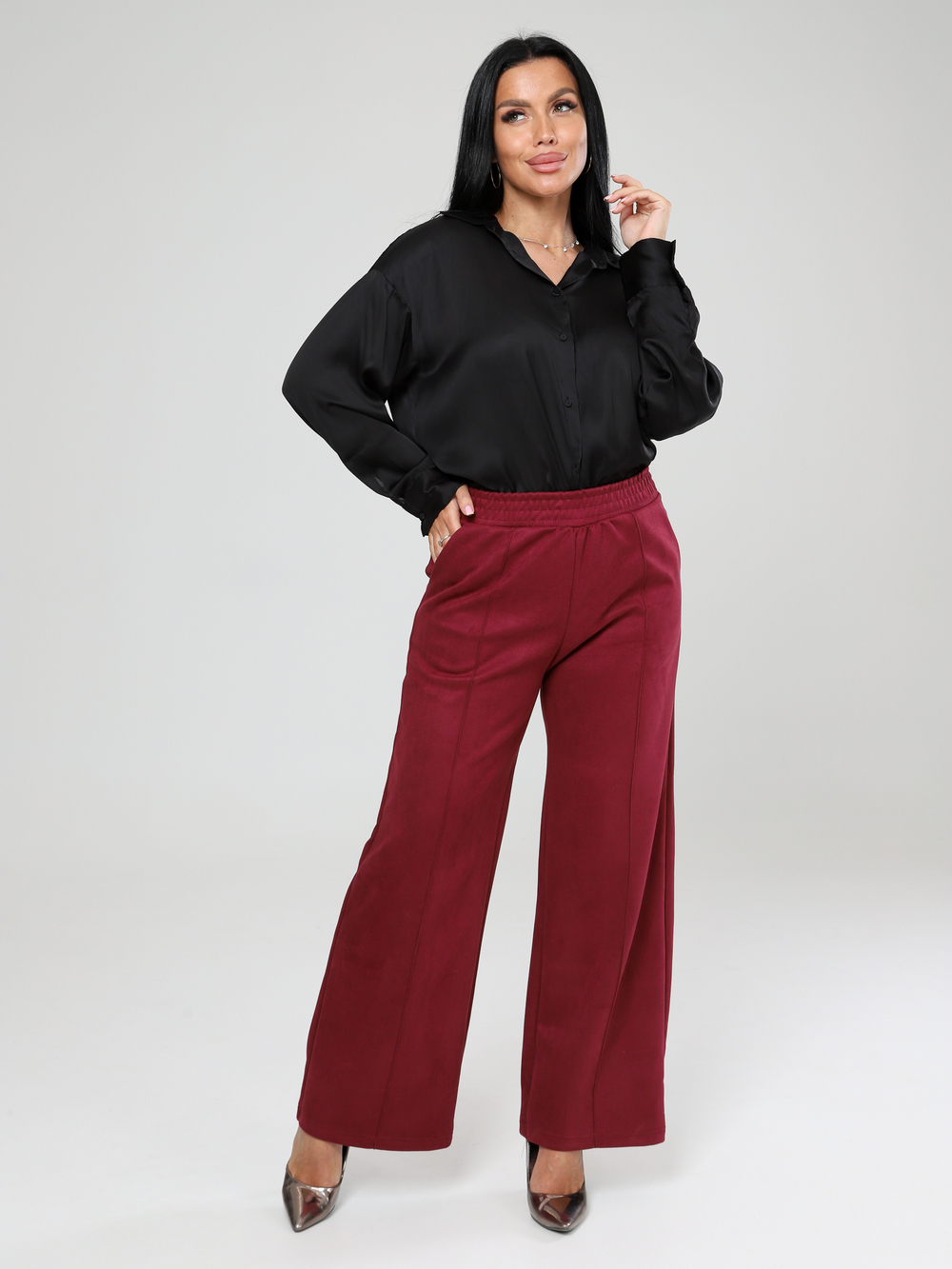 Брюки "Палаццо" замша бордо