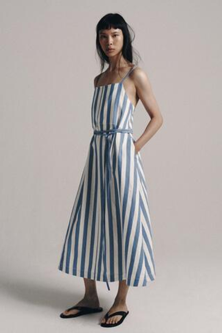 ZARA ПЛАТЬЕ МИДИ В ПОЛОСКУ — ZW COLLECTION, СИНИЙ/БЕЛЫЙ