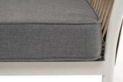 "Касабланка" диван 2-местный плетеный из роупа, каркас алюминий светло-серый (RAL7035) муар, роуп серо-коричневый 23мм, ткань серая 017