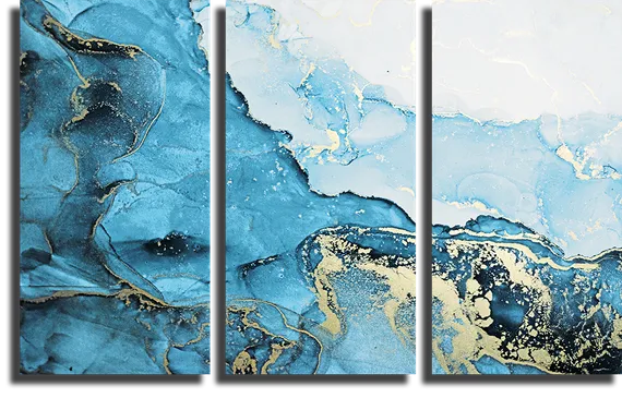 Модульная картина "Мрамор голубой с золотым"