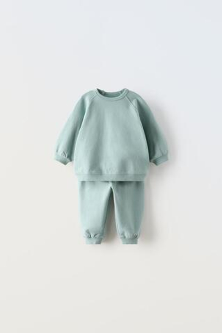 ZARA КОМПЛЕКТ ИЗ ТОЛСТОВКИ И БРЮК, ЗЕЛЕНОВАТО-СИНИЙ