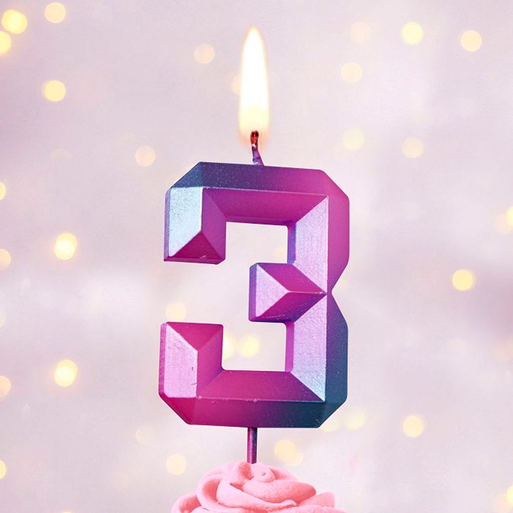 Свеча Цифра, 3 Пурпурные грани, 1,1*4,3 см, 1 шт.