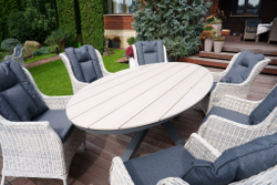 Комплекты садовой мебели из искусственного ротанга : обеденный стол ЛУГАНО ( 2.2Х 1.14 м) + 6 кресел БЕРГАМО(цвет серый)