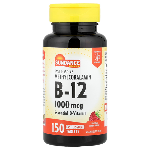 Sundance Vitamins, быстрорастворимый метилкобаламин (витамин B12), со вкусом натуральных ягод, 1000 мкг, 150 быстрорастворимых таблеток
