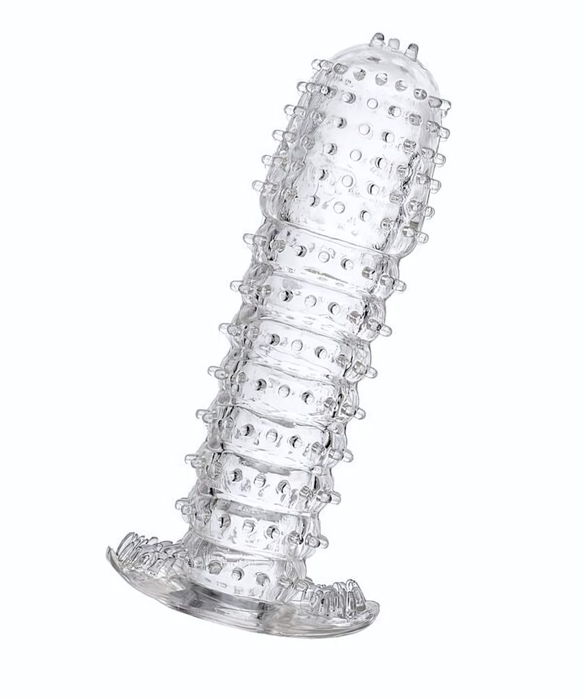Гелевая прозрачная насадка c шипами - 12 см. (Цвет: прозрачный)