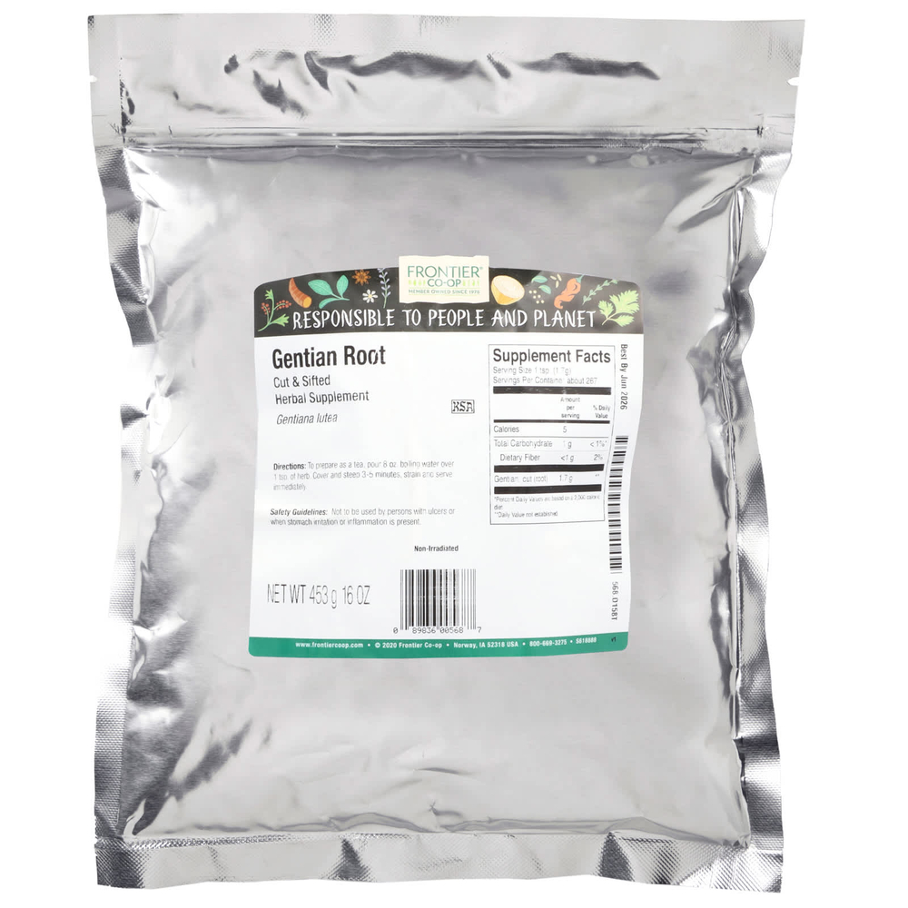Frontier Co-op, Нарезанный и просеянный корень горечавки, 453 г (16 унций)