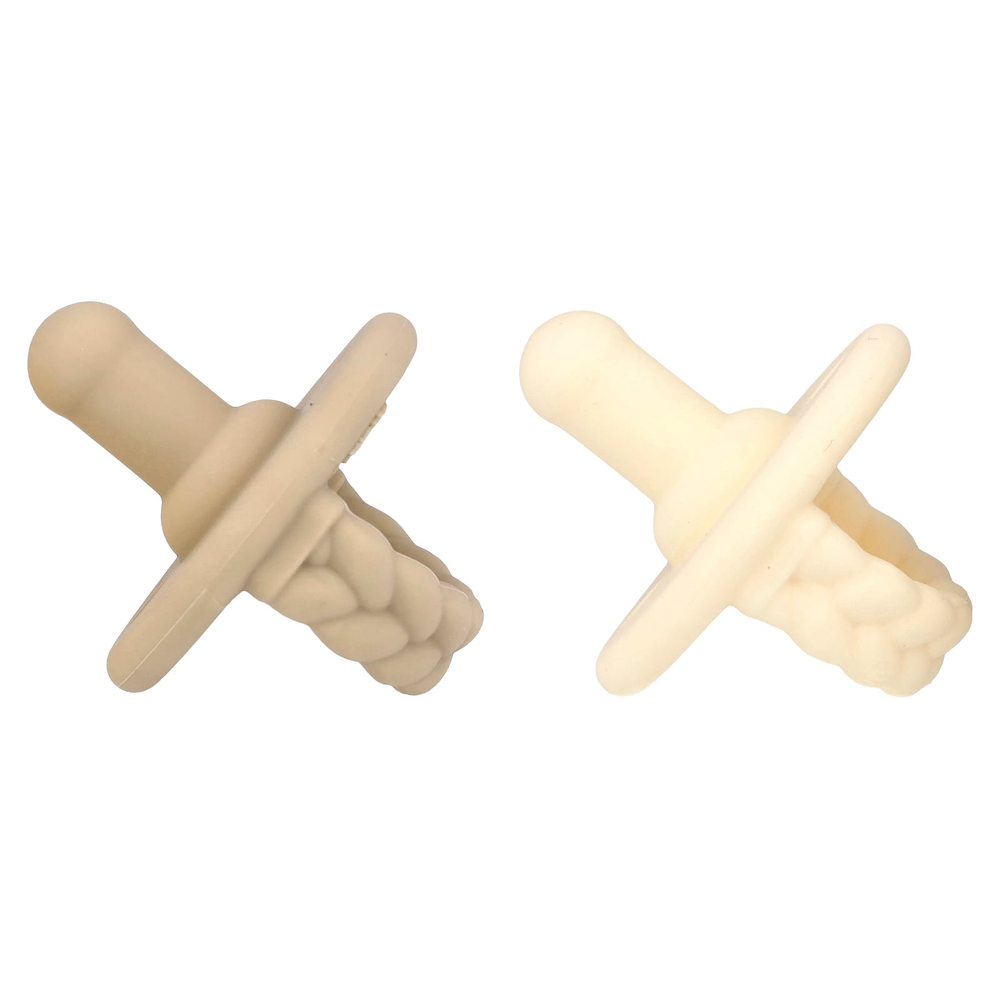 itzy ritzy, Sweetie Soother, пустышки из пищевого силикона, от 0 месяцев, кремовая и серо-коричневая, 2 пустышки