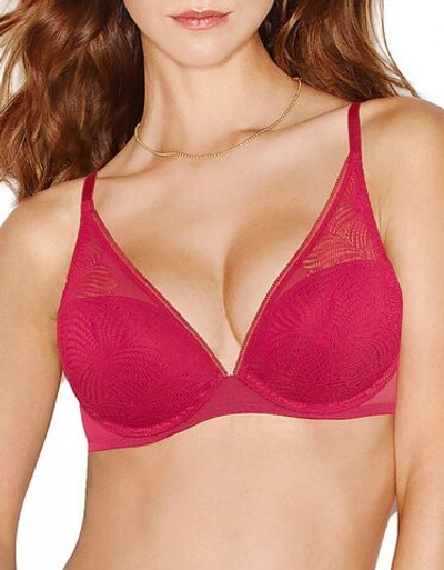 Бюстгальтер с гладкими формованными чашками и кружевом (Размер: 80D) (Цвет: красный)
