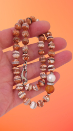 Бусы авторские - агат, сердолик, жемчуг пресноводный, стразы