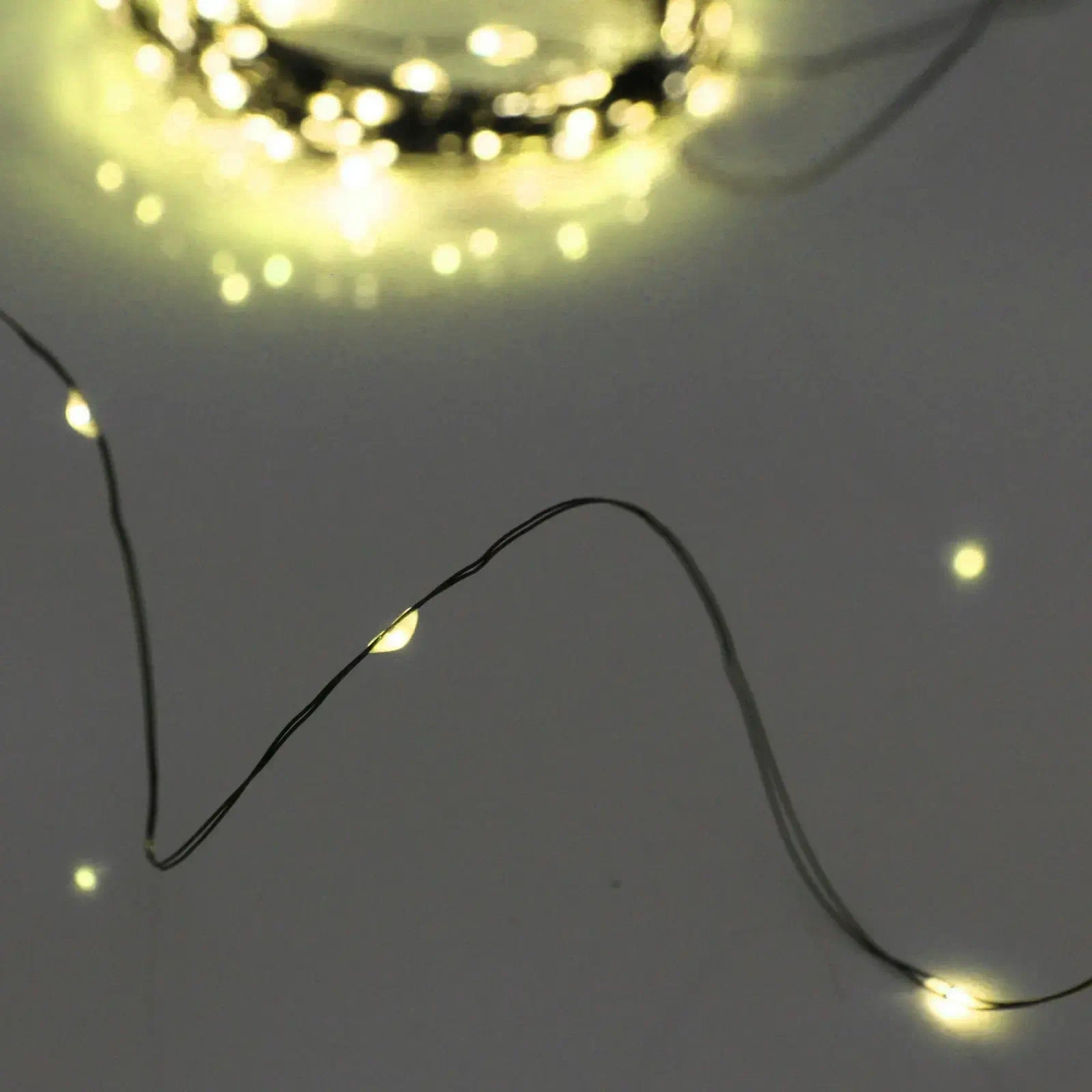 Гирлянда для улицы «Росинка» 10 м 100 ламп LED проволочн.пров. зелен., 8 реж.,IP-54, Теплый белый (солнечная батарея)