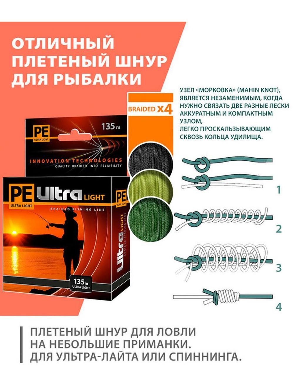 Плетеный шнур для рыбалки PE ULTRA LIGHT Black 0,04mm 135m