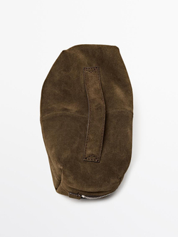Massimo Dutti Косметичка из замшевой кожи на молнии, хаки