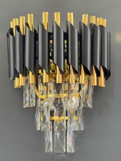 Бра настенное Lanbos Metal, 2 лампы Е14, 80 Вт, до 5 кв м, черное с золотом