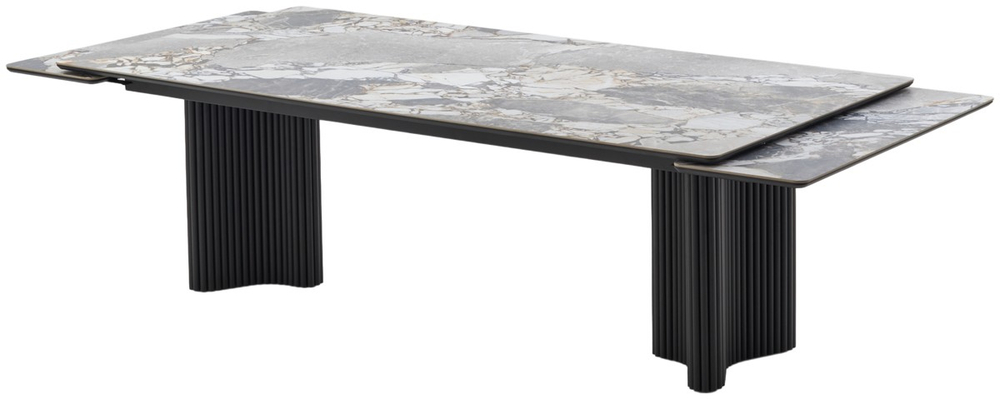 Стол М-City DISAUR Адажио 240 (320) См Минерал (Mineral Stone Natural), керамика, Черный каркас