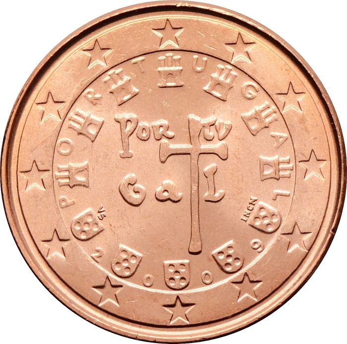 1 евроцент 2009 Португалия (1 euro cent)