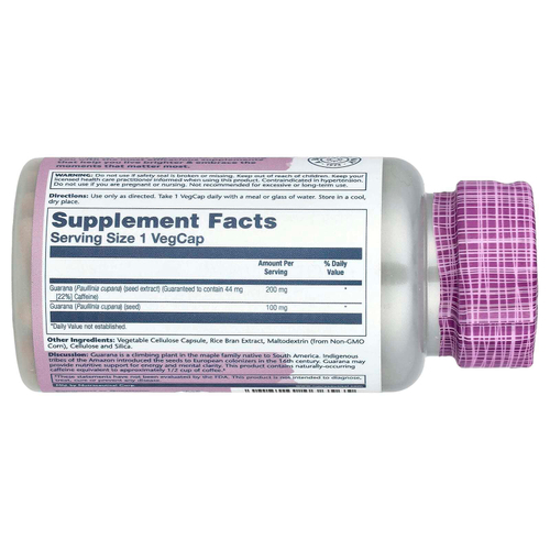 Solaray, Экстракт семян гуараны, 200 мг, 60 растительных капсул