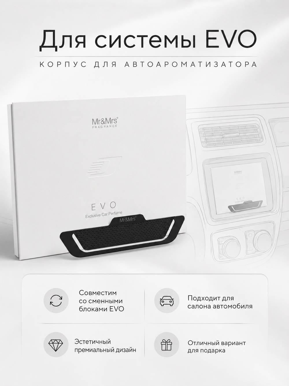 Mr&Mrs Fragrance Корпус ароматизатора для автомобиля EVO | ПЕРФОРИРОВАННАЯ КОЖА в подарочной коробке