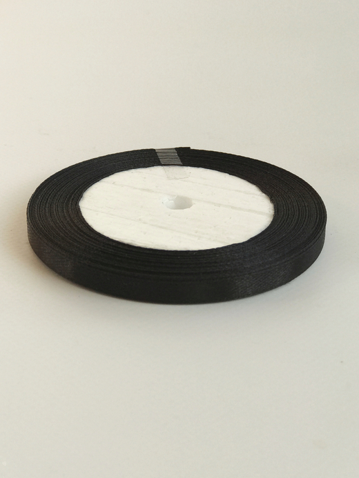 Атласная лента 6 мм (25 ярд) цвет черный