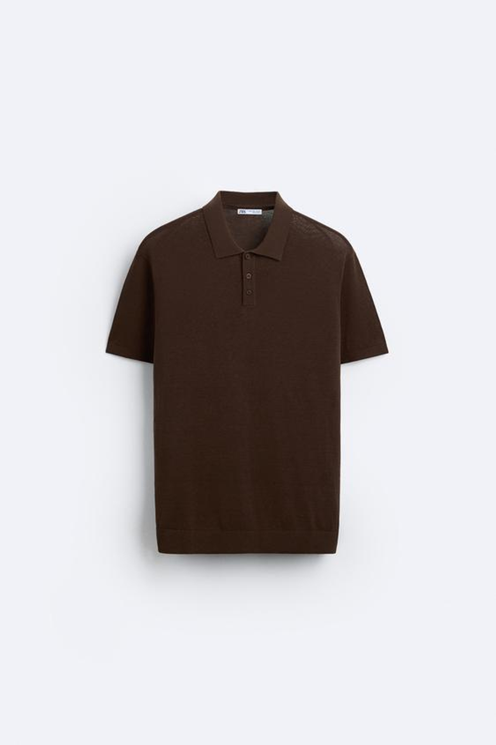 ZARA ТРИКОТАЖНОЕ ПОЛО ИЗ ХЛОПКА И ШЕЛКА, КОРИЧНЕВЫЙ