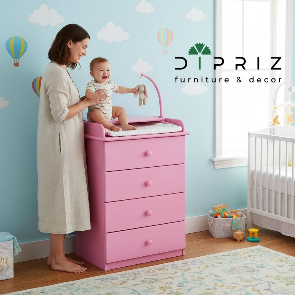 Комод, 60х44х88, Алиса, пеленальный, с ящиками, для одежды и игрушек, деревянный, натуральный розовый, Dipriz